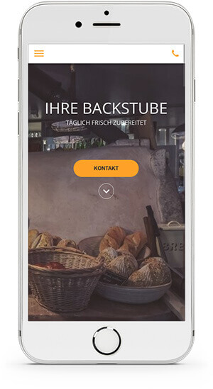 website builder, template for a bakery website on IPhone