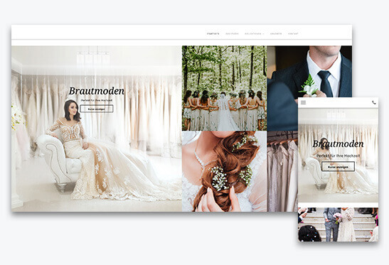 website builder, template for a bridal fashion store website, different screen sizes