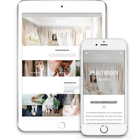 website builder, template for a bridal fashion store website, IPad and IPhone view