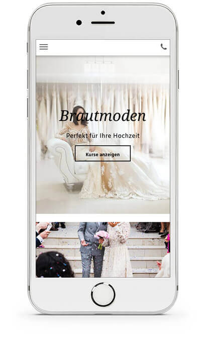 website builder, bridal fashion store website, IPhone view of bridal fashion store website