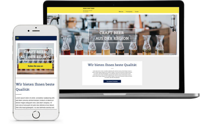website builder, template for a craft beer website on laptop and IPhone