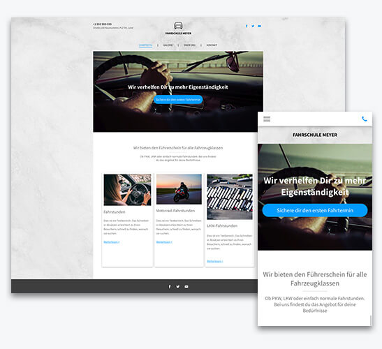 website builder, driving school website, different screen sizes