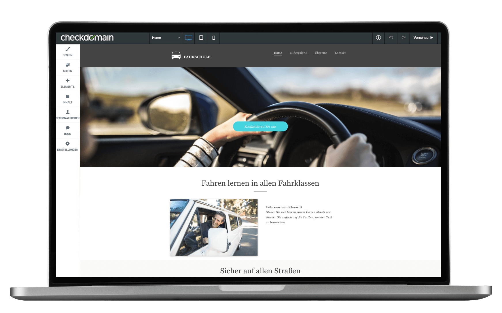 website builder, driving school website, different screen sizes