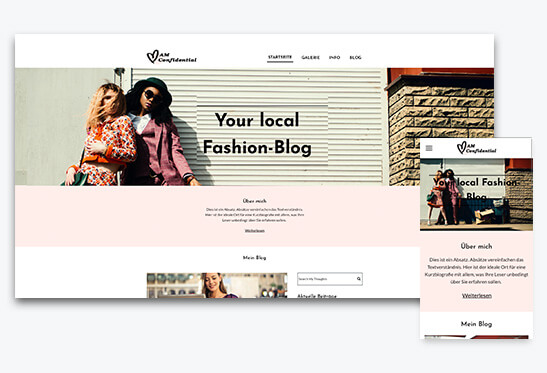 Website Builder, Create a fashion blog, different screen sizes