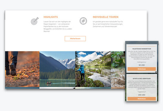 Website Builder, Travel Blog Template, different screen sizes