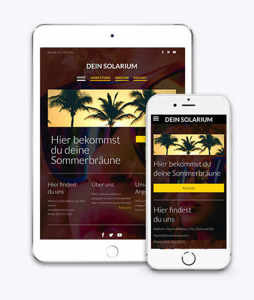 website builder, template for a tanning salon website, IPad and IPhone view