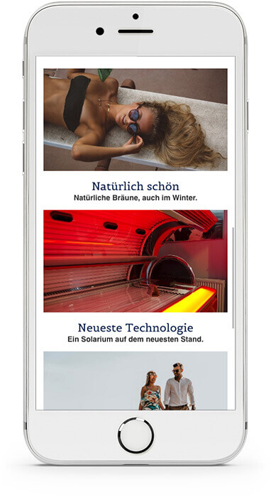website builder, template for a tanning salon, extract from a IPhone